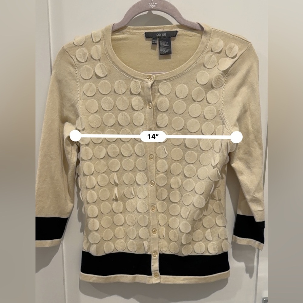 Per Se Beige and Black Polka Dot Cardigan silk cotton and nylon - Picture 5 of 8